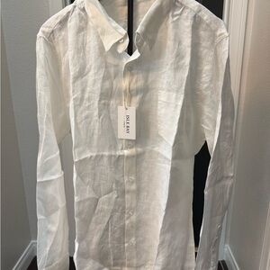 Men’s White Linen Button-Up Shirt